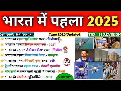 भारत में पहला 2025| Important Current Affairs 2025| First in India 2025| Bharat me Pehla 2025| Gk