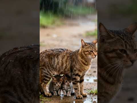 Pure Love! Mother Cat Shields Her Two Kittens From the Rain โ A Heart-Melting Moment ๐ฑโโค๏ธ