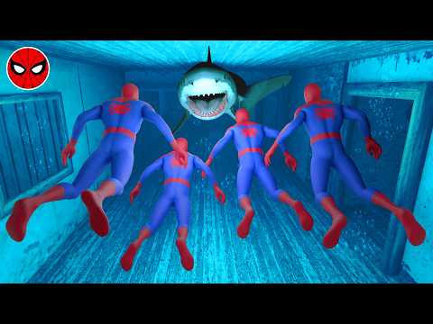 SpiderMan Army Vs Great White Shark | 3D Animation