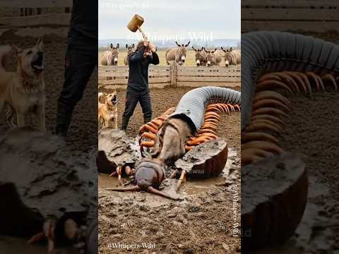 Brave Rescue from Giant Centipede! Jindo Dog Saves Donkey 🐕🪳😱 거대한 지네 습격, 진돗개의 용감한 구조! 驚きの勇敢な救出！