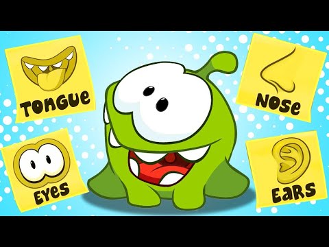 Om Nom aprendiendo los cinco sentidos del cuerpo | Videos divertidos de aprendizaje para niños