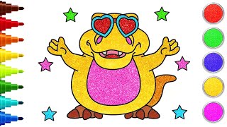 How To Draw Squishy The Dinosaur 🦖| Easy Drawing & Coloring For Kids | Chiki Art | HooplaKidz How To