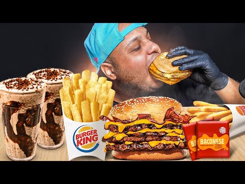 BURGER KING STACKER 3.0, BATATA, BACONESE E MILKSHAKE DE BIS | ASMR MUKBANG | LUCAS ASMR | eating