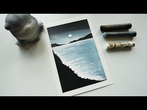 Easy black and white beach drawing /Soft oil pastel techniques