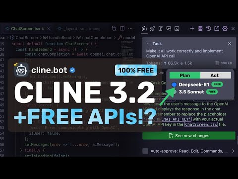 Cline 3.2 (Upgraded) + New Free APIs (R1, Sonnet) : This FULLY FREE AI Coder JUST GOT AMAZING!
