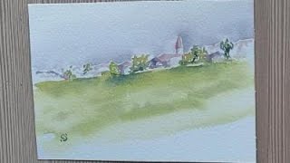 paysage aquarelle facile débutant #aquarelle #aquarelledébutant #aquarellefacile #watercolor #art