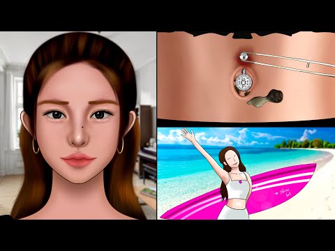 ASMR Satisfying Navel stone removal animation‼️, Removing Pus from Piercing, Piercing Cleaning