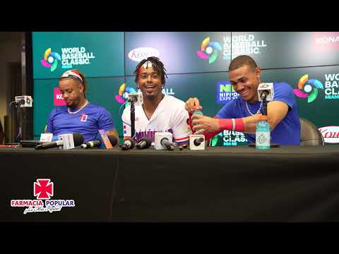 Ketel Marte, Jean Segura y Julio Rodriguez con la prensa luego de victoria Vs Israel