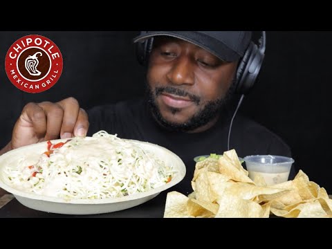 ASMR CHIPOTLE CHICKEN BOWL, CHIPS, QUESO & GUAC.  MUKBANG (NO TALKING) TCASMR