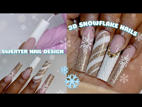 Glitter Ombre Christmas Nail Art Design | 3D Snowflake | Sweater Nail Art Tutorial