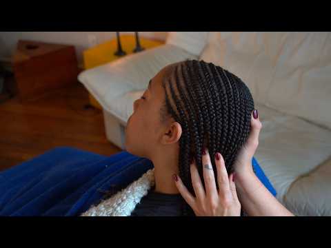 ASMR Cornrow Braids Oiling and Satisfying Scalp Attention on Adrianna (Whisper)