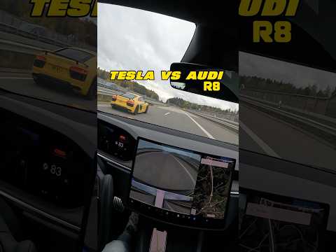 Cheapest Tesla Model S vs stage 1 Audi R8 on German autobahn! Tesla 🔋 70%
