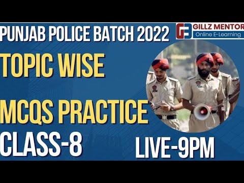 LIVE 9PM   || DEMO CLASS TOPIC WISE  MCQS PRACTICE | PUNJAB POLICE  NEW BATCH 2022 | CLASS-8