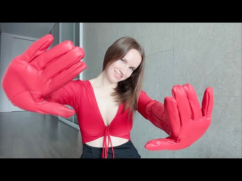 Hands asmr long leather gloves