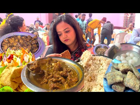 Eating Show - Bina Nimontrone Biya Bari | Mutton Kosha | Fish Fry | Chicken | Pulao | Rosogolla