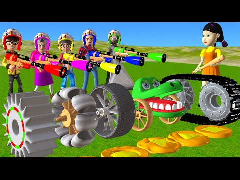 Scary Teacher 3D vs Squid Game Wooden Wheel Gun Spray Water vs HoneyComb Candy 5 Times Challenge