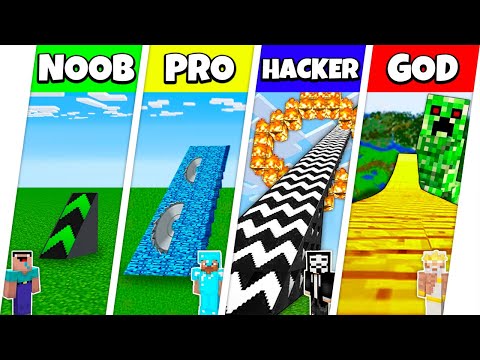 Minecraft Battle: NOOB vs PRO vs HACKER vs GOD: SUPER RAMP SPRINGBOARD BUILD CHALLENGE / Animation