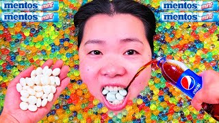 Experiment:Big Swimming pool of Coca Cola, Fanta, Mtn Dew, Orbeez, Pepsi, Sprite and mouth vs Mentos
