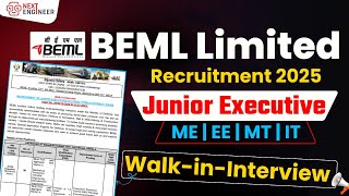 BEML Junior Executive Recruitment 2025 | BEML Vacancy 2025 for Engineers | Full Notification Details