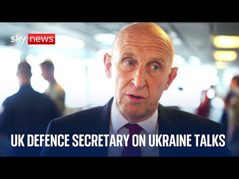 Defence Secretary John Healey speaks to media after Ukraine talks in Brussels
