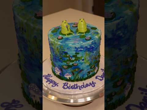 Frog lily pad cake🐸🪷💜🎨 #cake #cakedecorating