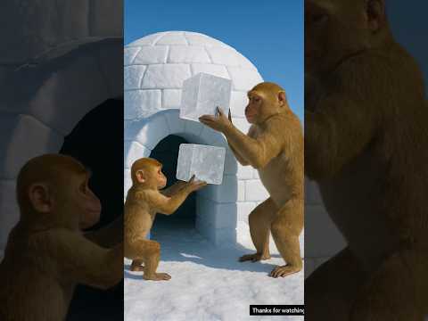 Monkey and baby monkey build a snow house๐ฅ#ai #monkey #ice #mermaid