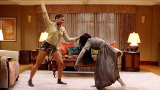 Sadako crawls out of TV, woman and Sadako beat each other up.#movie
