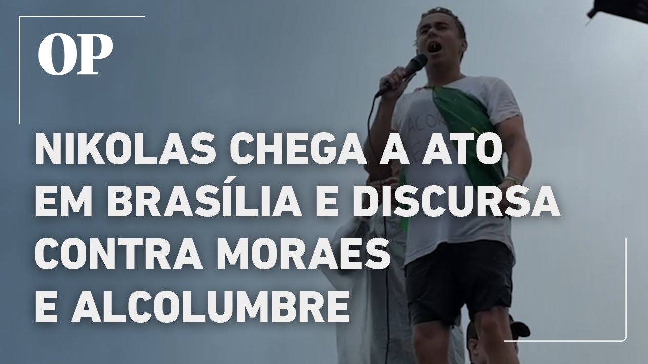 Nikolas chega a ato em Brasília e discursa contra Moraes e Alcolumbre
