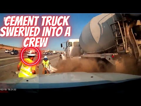 Cement truck swerved into a crew - Bad drivers & Driving fails -learn how to drive #1365