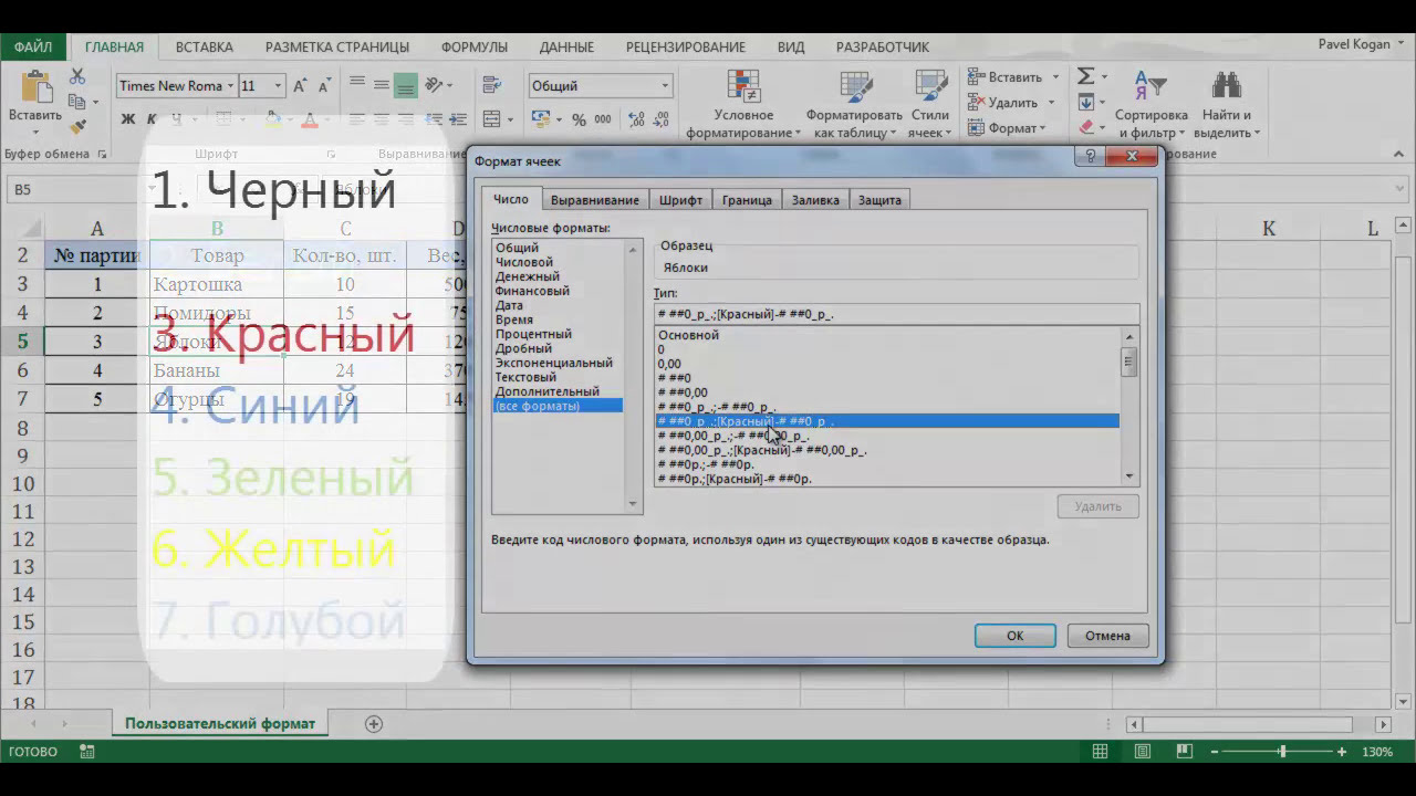 Пользовательский формат в Excel (Маски формата)