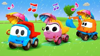 Cante com Léo, o caminhão! Chuva, chuva, vai embora! Léo, Scoop e Leia, o caminhão, querem brincar!