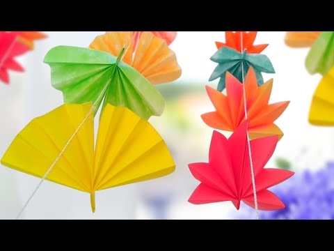 【簡単✨折り紙】イチョウの吊るし飾り🍁室内で紅葉狩り【作り方】秋の壁面飾り🍂銀杏 DIY How to make paper ginkgo biloba.leaf. paper craft