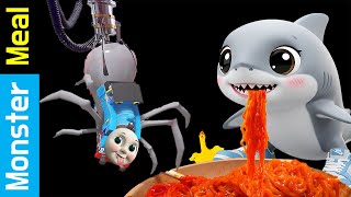 Los Tralaleritos Shark & Thomas exe for SPICY FIRE NOODLES EATING | [Monster Meal Fictional Video]