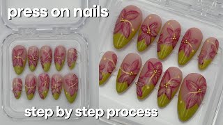 SPRING FLORAL NAILS 🌸 how to make press on nails step-by-step