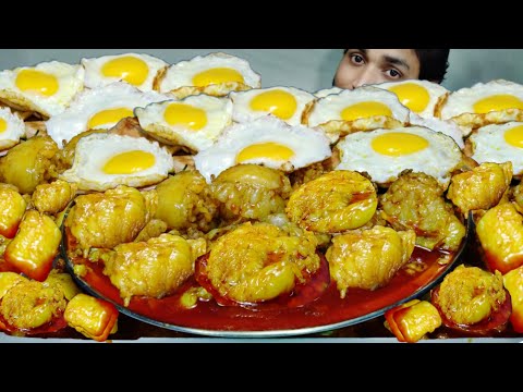 Juicy Egg Poach, Lal Lal Mutton Fat Curry Eating | Oily Bakre Ke Charbi | Bengali Food 1