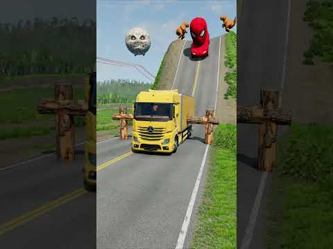 Long City Buses & Dumper Truck vs Logs Trap - BeamNG.Drive #shorts #beamngdrive #bus