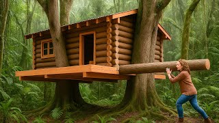 Woman Builds 2 Insane Treehouses Between Giant Oak Trees | Solo Bushcraft in the Forest.