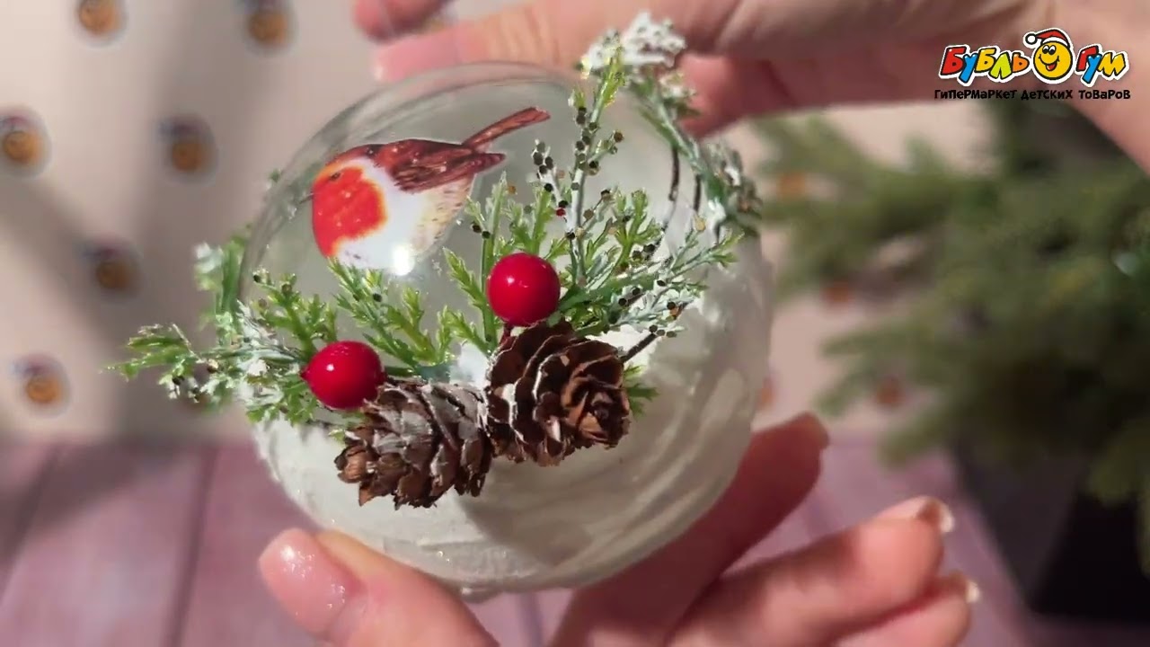 Украшение елочное шар снегирь стеклянный 8см - видео