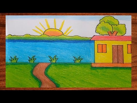 How to Draw beautifull scenery and simple house easy || Drawing Beautifull Scenery and Simple House.