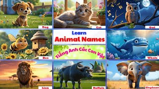 🟢 Learn Animal Names in English for Kids | Dạy Bé Học Tiếng Anh Các Con Vật: Dog, Cat, Cow...