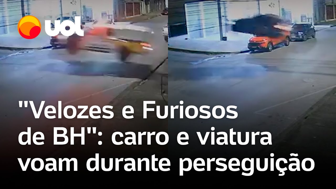 Carro furtado e viatura da polícia voam durante perseguição em alta velocidade em Belo Horizonte