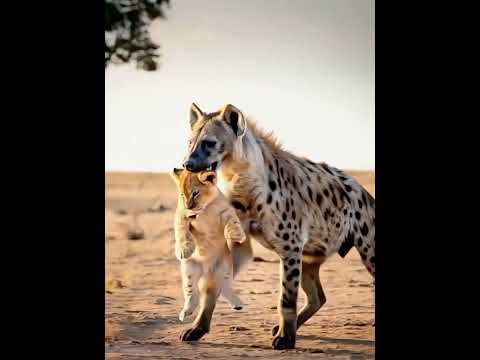 Hyena made a big mistake by attacking a lion cub short video