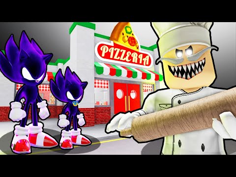 DARK SONIC FAMILY VS PAPA PIZZA PIZZERIA IN ROBLOX