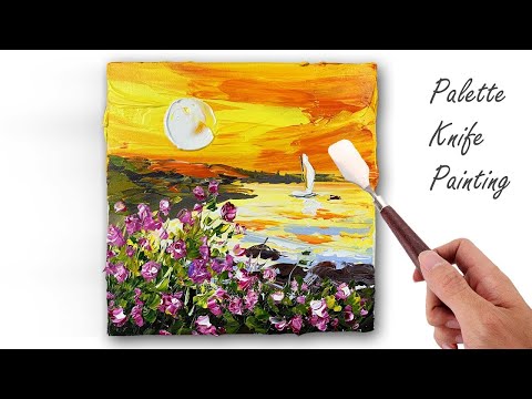 Flowers On The Beach Palette Knife Painting Using Acrylic Paints
