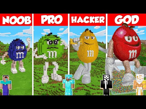 M&M’s Build Battle Challenge - Noob vs Pro vs Hacker vs God - Minecraft Animation