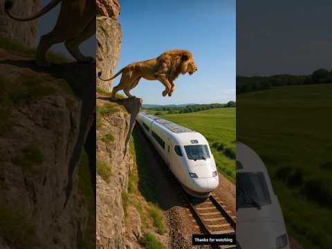 A cute lion saved all the passengers sitting in the train from accident 😭 #story #animals #shorts