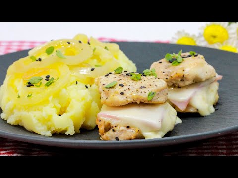 CORDON-BLEU-MEDAILLONS mit Kartoffelpüree und viel Zwiebeln 😋