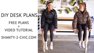 DIY Farmhouse Desk with Drawer - Free DIY Desk Plans, Video & Diagrams