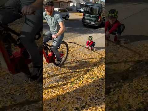 You sweep the leaves how? 🧹🍁 #fatherandson #playoutside #bikelife #creativeplay