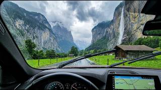 Lauterbrunnen Valley in Summer Rain 🇨🇭 Breathtaking Drive in Switzerland! 🌧️